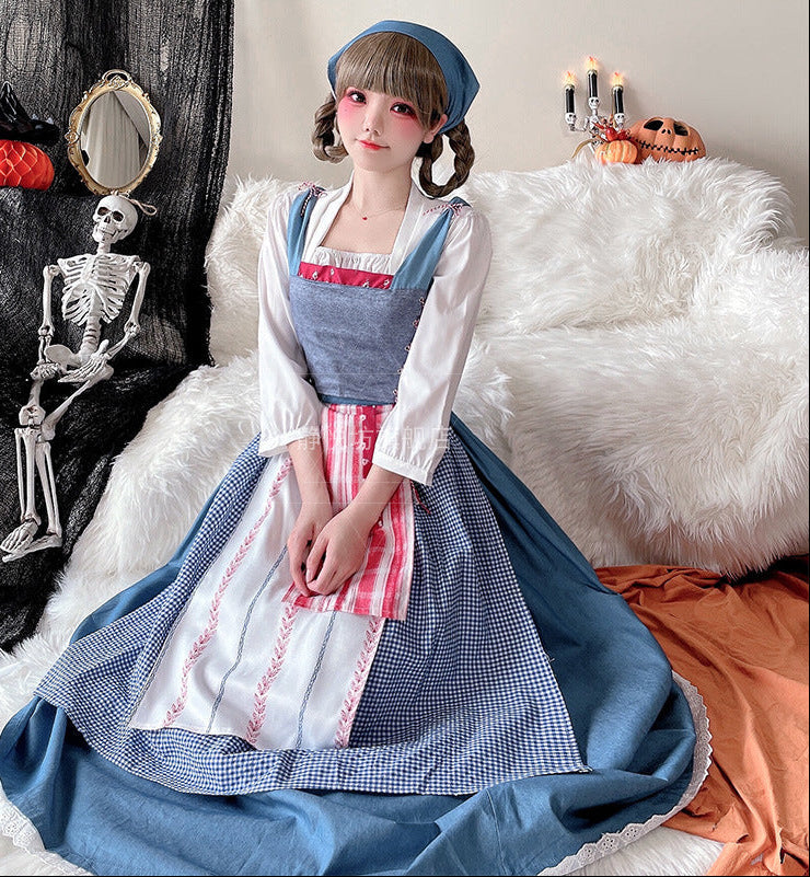 Damen Vintage Schürzenkleid mit fließendem Rock und zarten Rüschendetails Nord Taschen