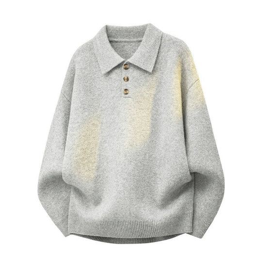 Damen Oversize Polokragen-Strickpullover mit Knopfleiste und geripptem Saum Nord Taschen