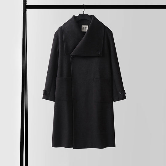 Damen Eleganter langer Wollmix-Cocoon-Mantel mit überlappendem Schalkragen und aufgesetzten Taschen Nord Taschen