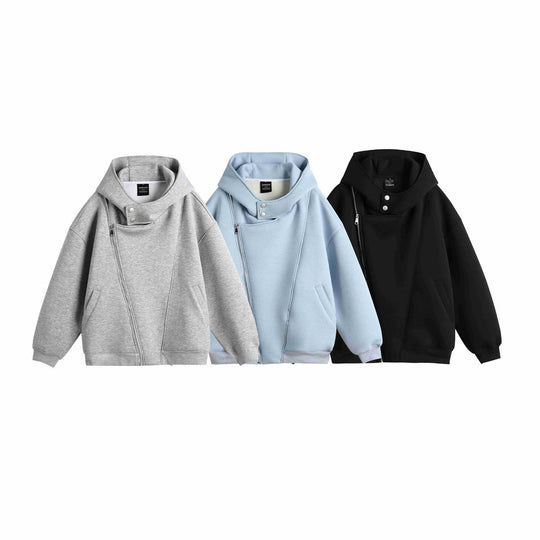 Unisex Oversize Kapuzen‑Zipjacke mit asymmetrischem Reißverschluss und hohem Funnelkragen Nord Taschen