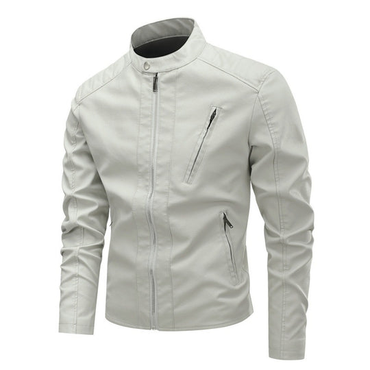 Herren Modische Kunstlederjacke mit Stehkragen und hochwertigen Reißverschlüssen Nord Taschen