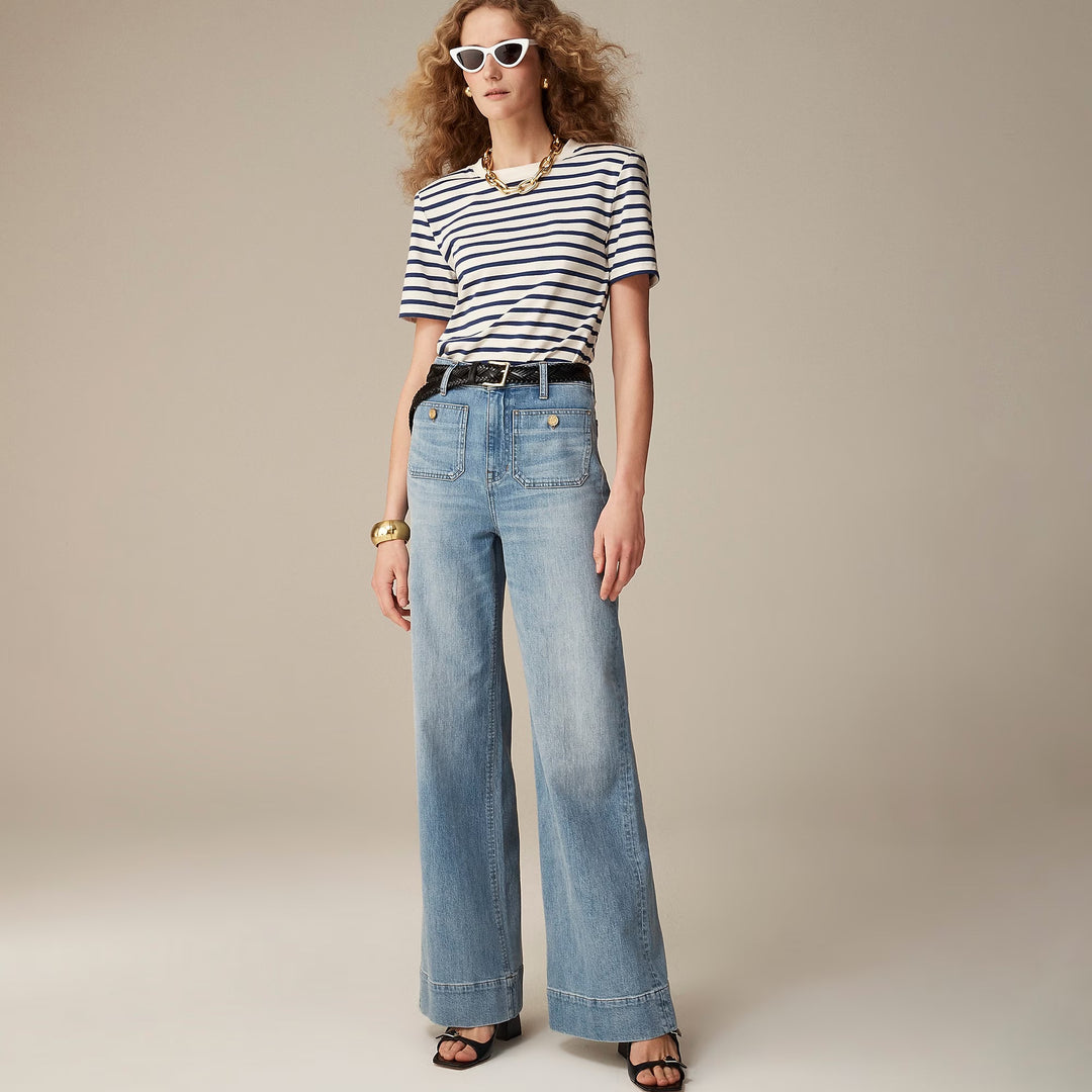 Damen High-Waist Wide-Leg-Jeans mit aufgesetzten Fronttaschen und weitem Bein Nord Taschen