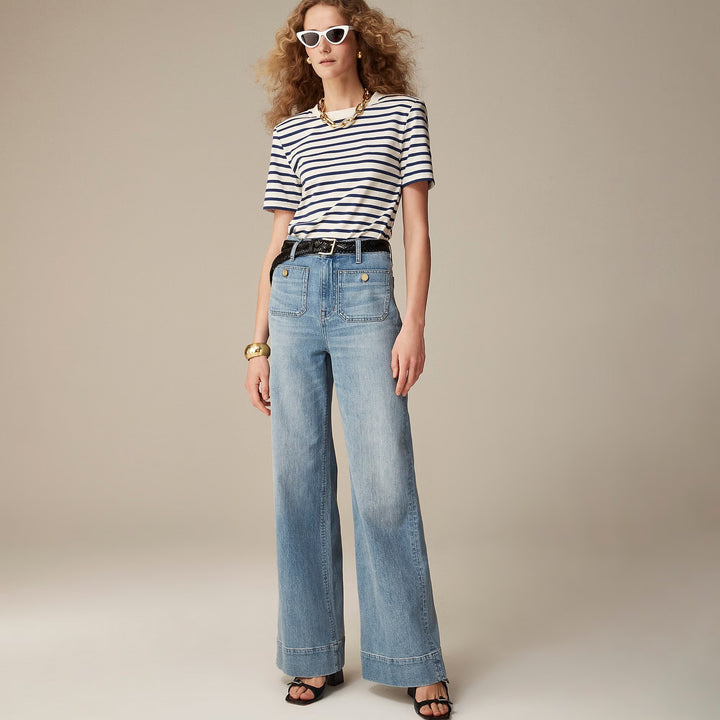 Damen High-Waist Wide-Leg-Jeans mit aufgesetzten Fronttaschen und weitem Bein Nord Taschen