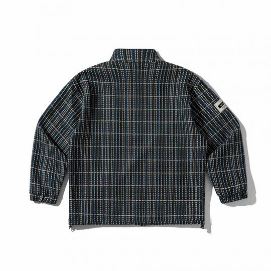 Unisex Kastenförmige karierte Fleece-Übergangsjacke mit Reißverschluss, Stehkragen und Zipp-Taschen Nord Taschen