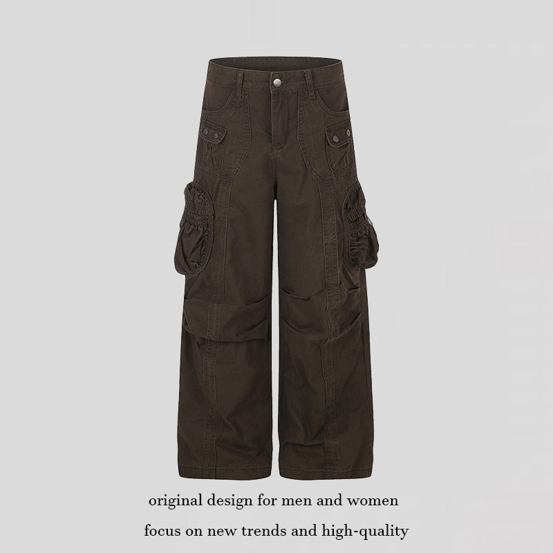 Damen weite Utility-Cargohose mit gerafften Seitentaschen und Ziernähten Nord Taschen