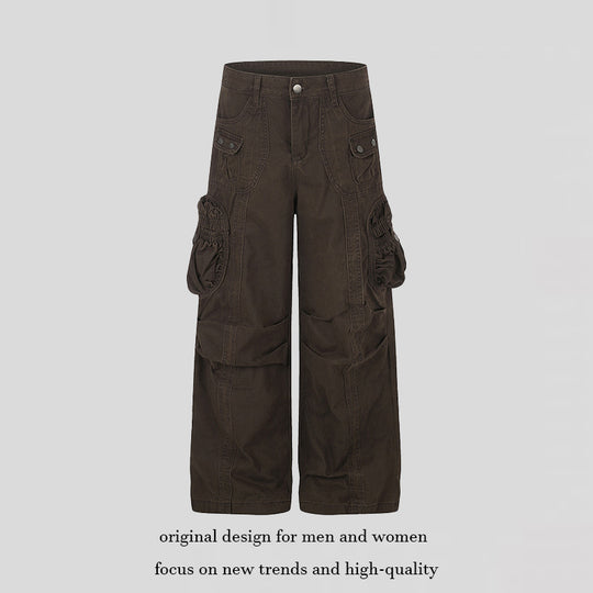 Damen weite Utility-Cargohose mit gerafften Seitentaschen und Ziernähten Nord Taschen