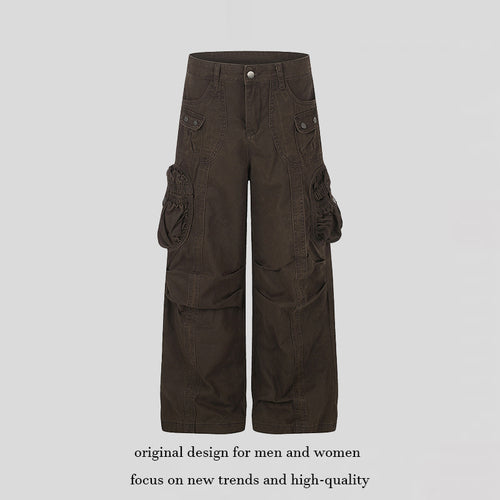 Damen weite Utility-Cargohose mit gerafften Seitentaschen und Ziernähten Nord Taschen