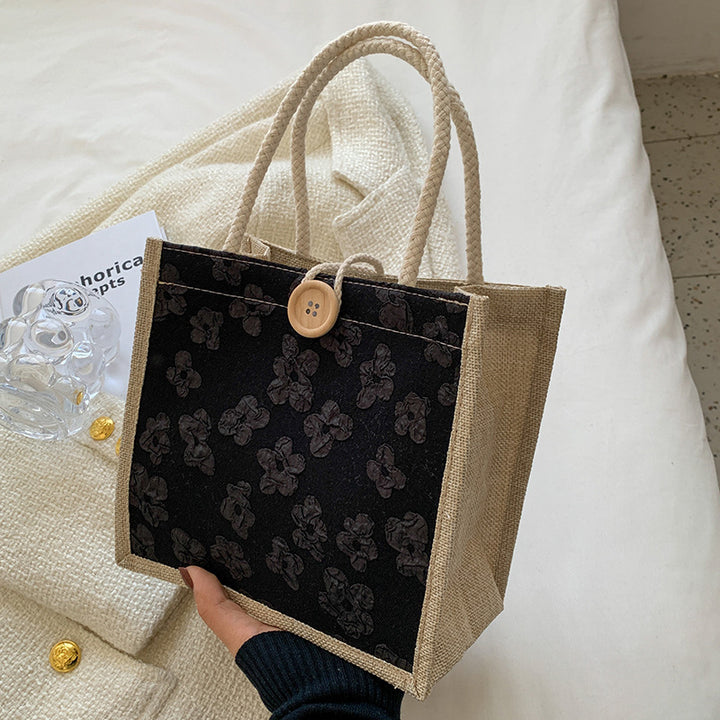 Damen Jute-Tragetasche mit floralem Muster und stabilem Knopfverschluss Nord Taschen