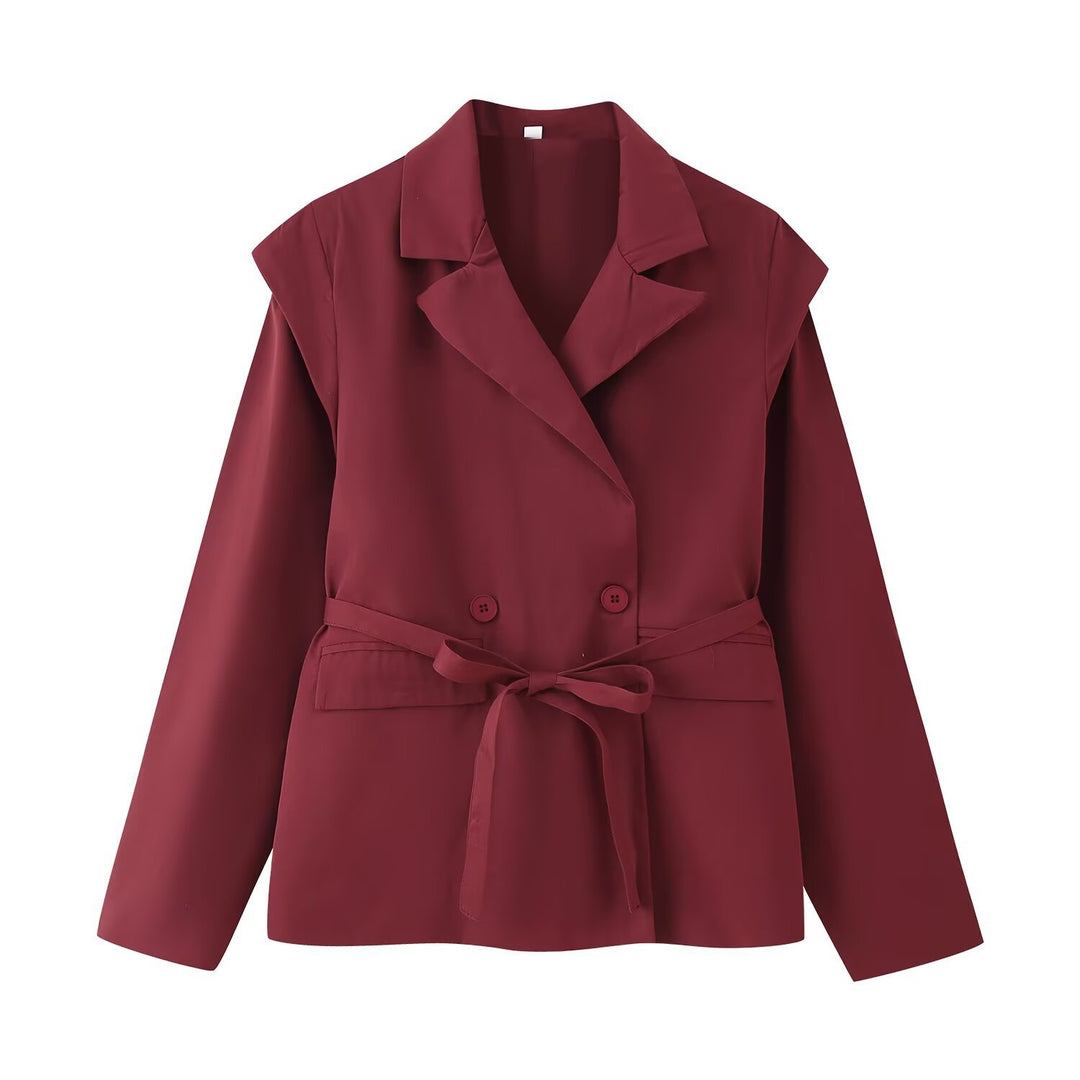 Damen Taillierter Bindegürtel-Blazer mit doppelter Knopfleiste und Reverskragen Nord Taschen