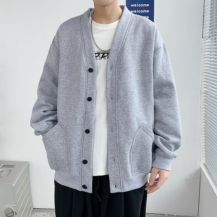 Herren oversized Strickcardigan mit V-Ausschnitt, aufgesetzten Rundtaschen und lässiger Drop-Shoulder-Silhouette Nord Taschen