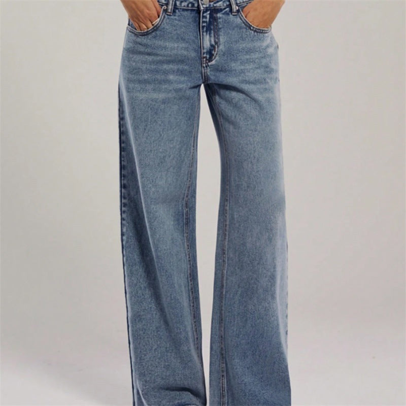 Damen Hochtaillierte Denimhose mit extraweiter Beinform und cleaner Vintage‑Waschung Nord Taschen