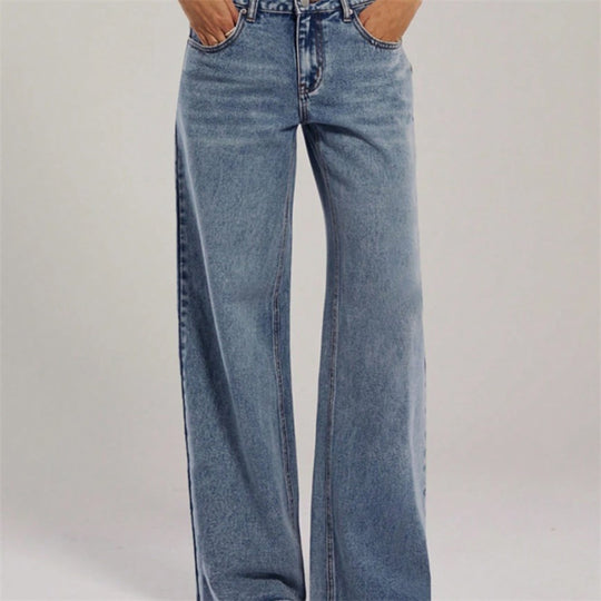 Damen Hochtaillierte Denimhose mit extraweiter Beinform und cleaner Vintage‑Waschung Nord Taschen