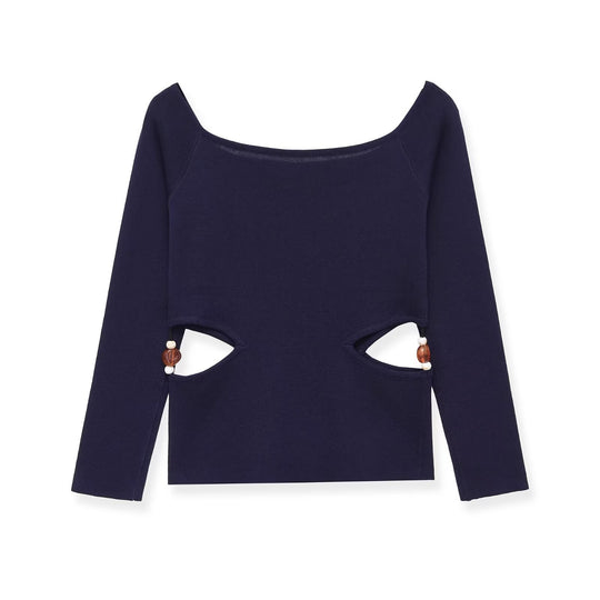 Damen Langarmshirt mit seitlichen Taillen-Aussparungen und Perlenbesatz Nord Taschen