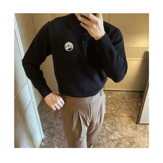Herren Polokragen-Feinstrickpullover mit Emblem und gerippten Bündchen Nord Taschen