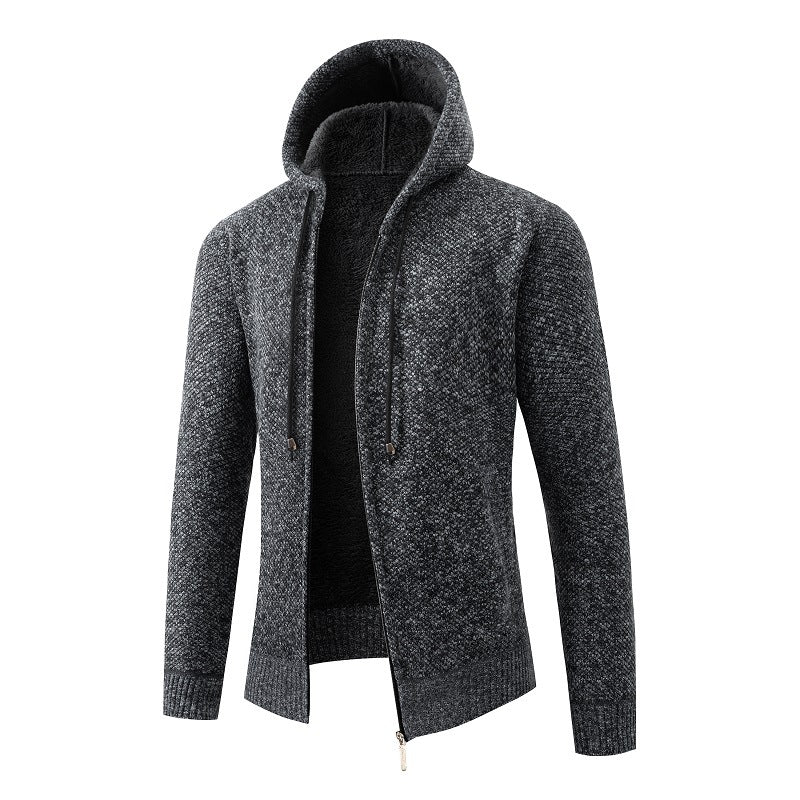 Herren melierte Strickzip-Kapuzenjacke mit wärmendem Teddyfutter, verdecktem Zwei-Wege-Reißverschluss und elastischen Bündchen Nord Taschen