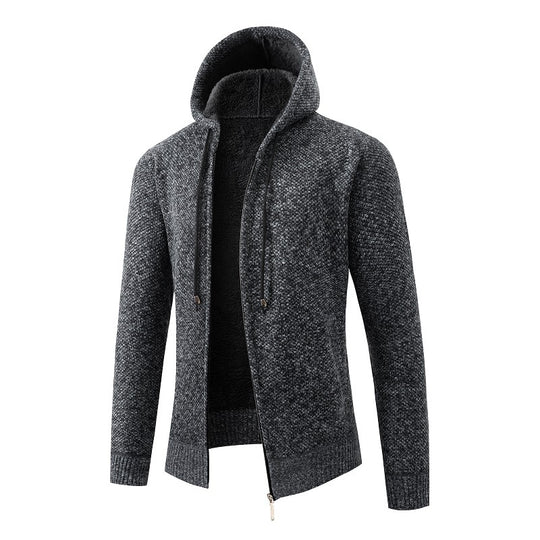 Herren melierte Strickzip-Kapuzenjacke mit wärmendem Teddyfutter, verdecktem Zwei-Wege-Reißverschluss und elastischen Bündchen Nord Taschen