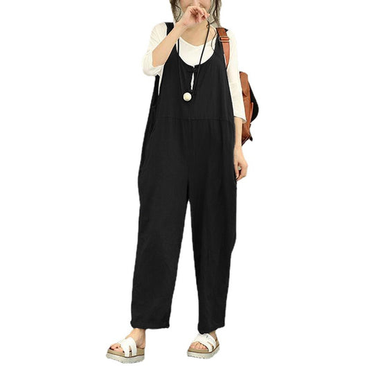Damen Lässiger Harem-Overall aus Leinen mit verstellbaren Trägern und Seitentaschen Nord Taschen