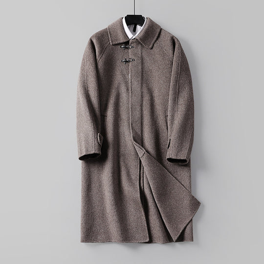 Herren Gerader Wollmix-Longcoat mit verdeckter Front und dekorativen Knebelverschlüssen Nord Taschen