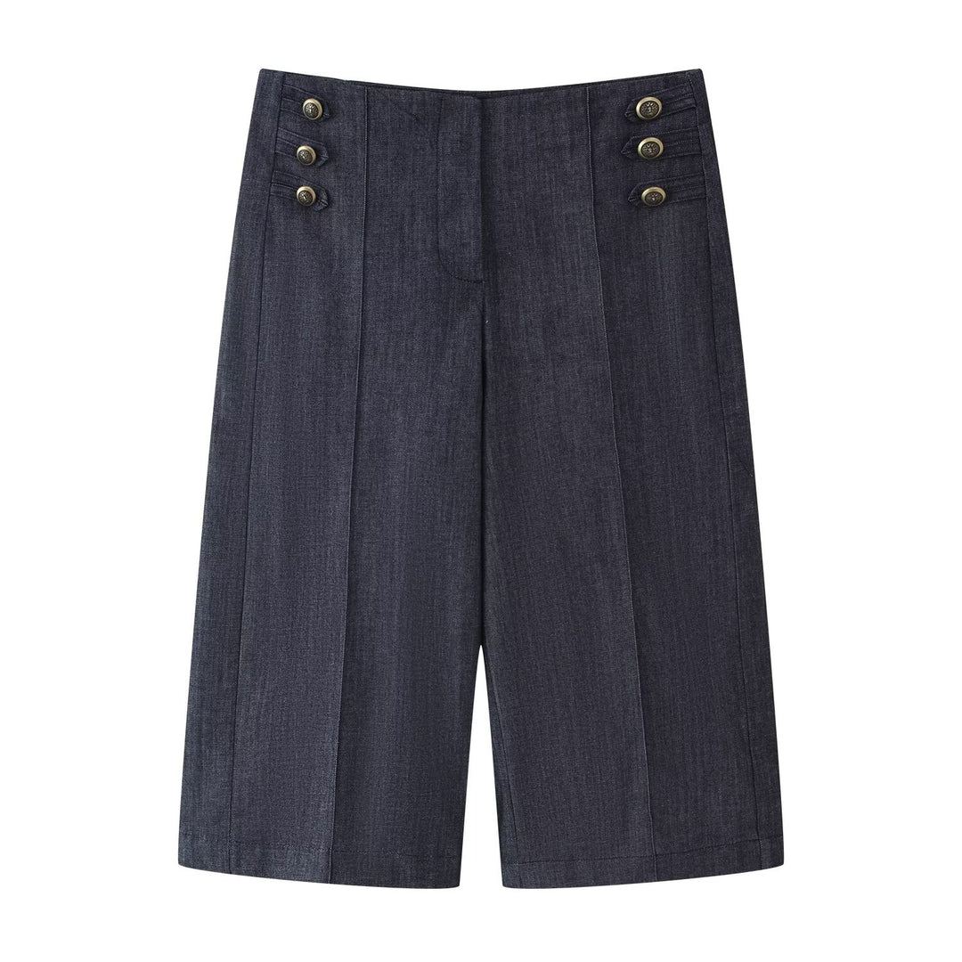 Damen Hochtaillierte Culotte-Hose im Matrosenstil mit Zierknopfleiste Nord Taschen