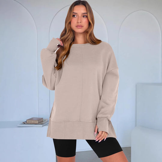 Damen Oversize-Sweatshirt mit Mittelnaht, verlängerter Saum und Rippbündchen Nord Taschen