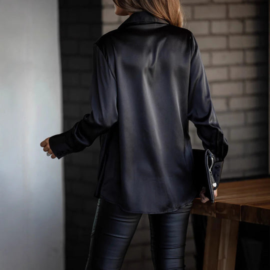 Damen Elegante Seidenbluse mit tiefem V-Ausschnitt und überschnittenen Ärmeln