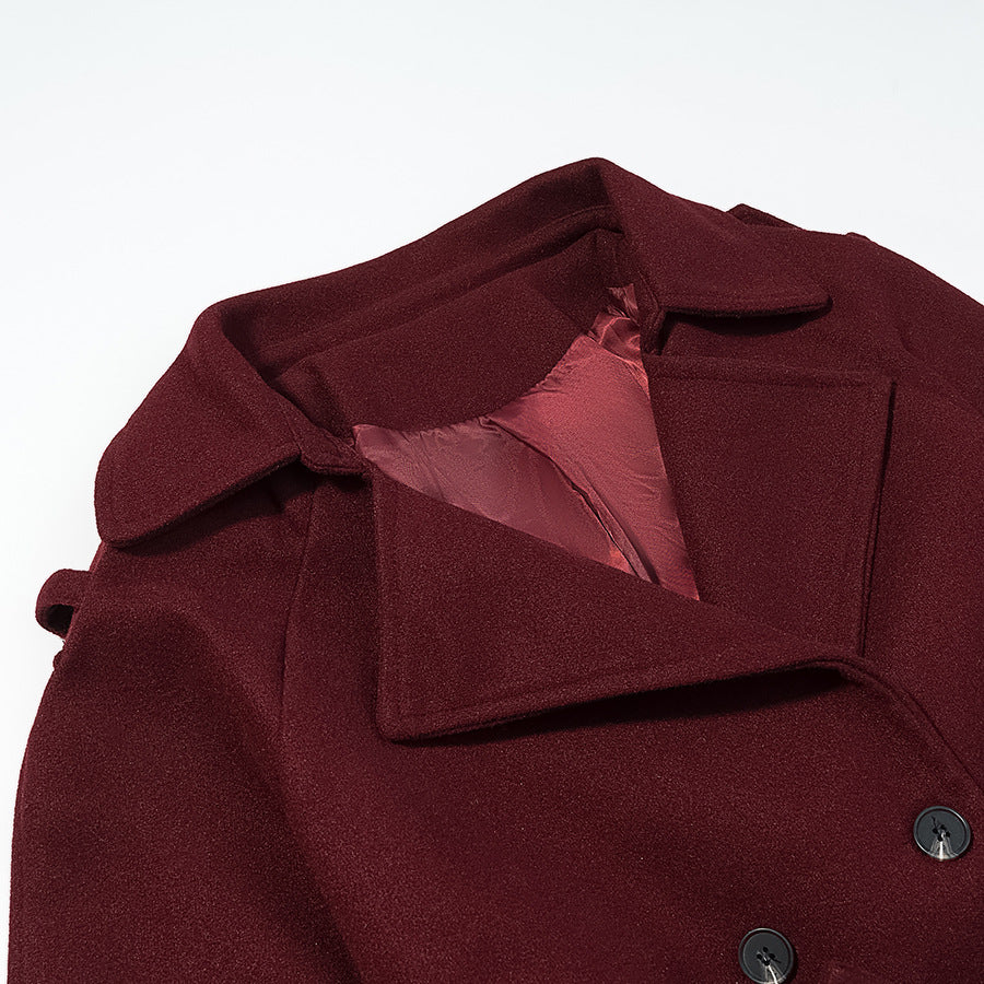 Damen Maxilanger Wollmix-Trenchcoat mit Schulterpasse, Bindegürtel und Krempelärmeln Nord Taschen