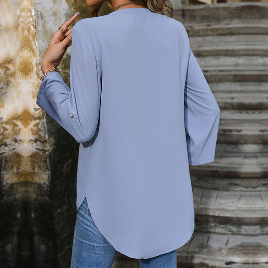 Damen Elegante Bluse mit V-Ausschnitt und Knopfdetails Nord Taschen