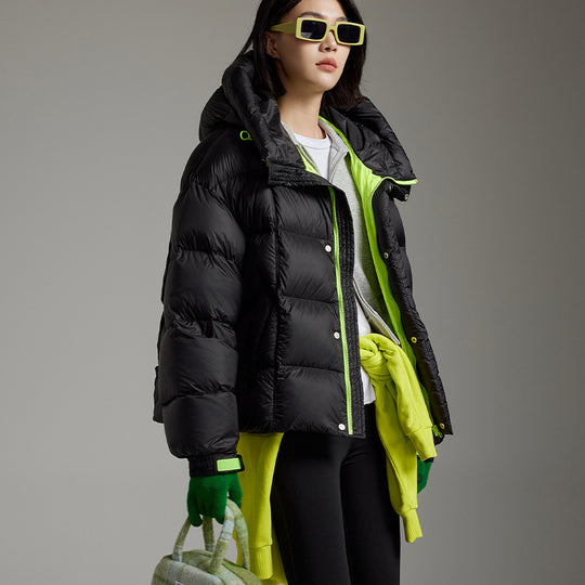 Damen Kurze Boxy‑Steppjacke mit Oversize‑Ärmeln, hohem Thermokragen und Kapuze Nord Taschen