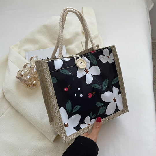 Damen komfortable Jute-Tragetasche mit floralem Design Nord Taschen