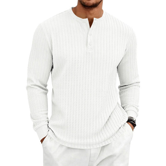 Herren Feinstrukturiertes Henley-Langarmshirt mit Zopfmuster und Knopfleiste Nord Taschen