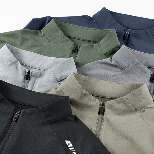 Herren Sportliches Langarm-Halbzip-Laufshirt mit Stehkragen und Funktionsmaterial Nord Taschen