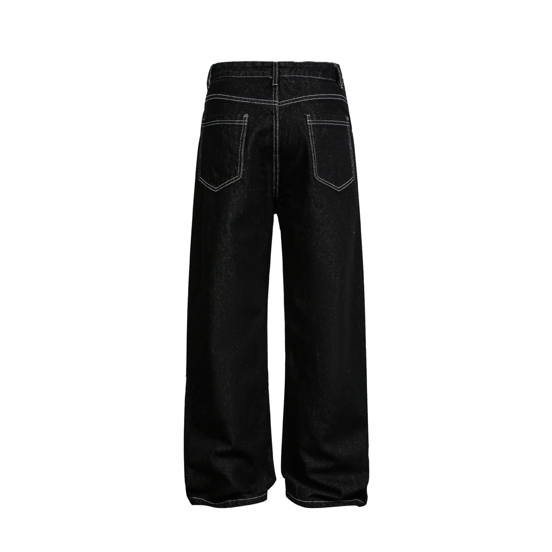 Damen Weite High-Waist Jeanshose mit asymmetrischem Knopfverschluss und Kontrastnähten Nord Taschen