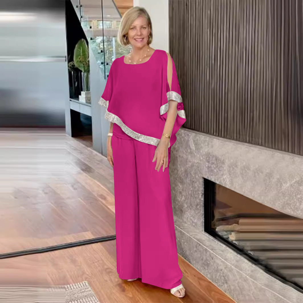 Damen elegantes Zweiteiler-Outfit mit luftiger Bluse und weitem Hosenstil Nord Taschen