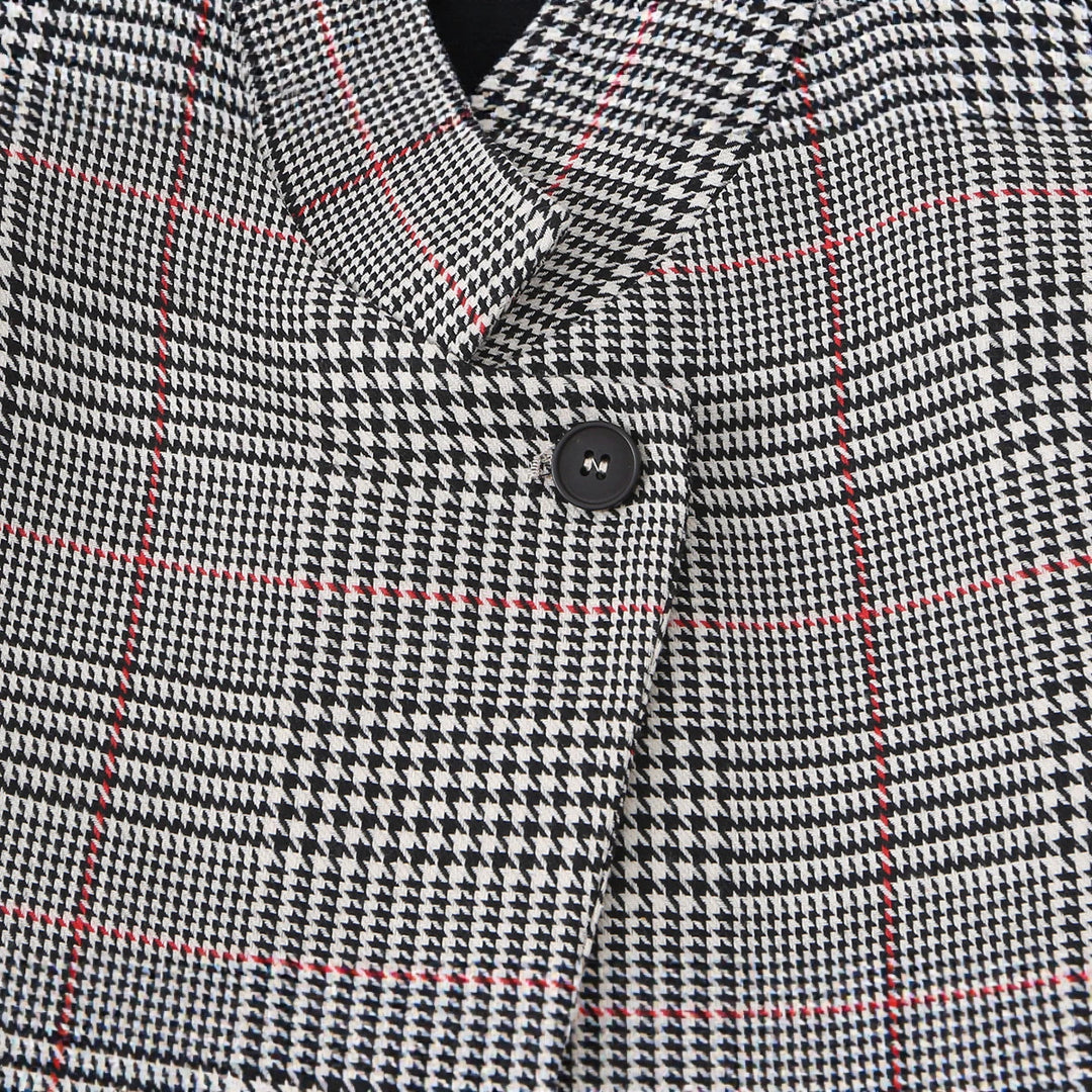 Damen Glencheck-Kurzblazer im Boxy-Schnitt mit Stehkragen und verdeckter Knopfleiste Nord Taschen