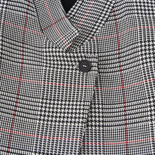 Damen Glencheck-Kurzblazer im Boxy-Schnitt mit Stehkragen und verdeckter Knopfleiste Nord Taschen