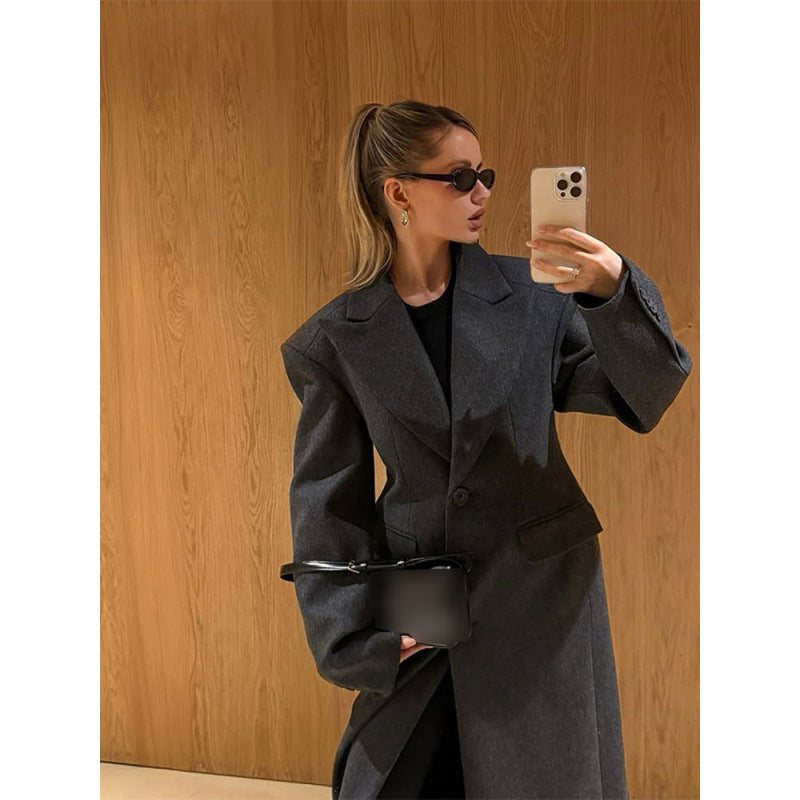 Damen Maxi-Wollmantel mit Oversized-Schnitt und strukturierter Schulterpartie Nord Taschen