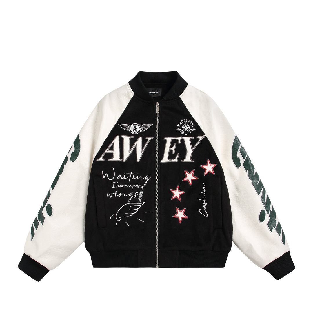 Unisex Varsity-Bomberjacke im Materialmix mit Stick- und Applikationsdetails Nord Taschen