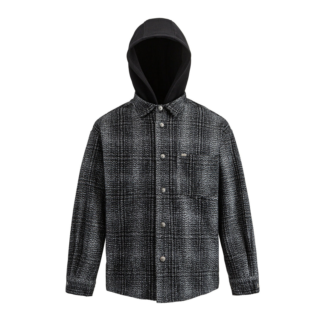 Herren Kapuzen-Overshirt im Wollmix mit Karomuster und aufgesetzter Brusttasche Nord Taschen