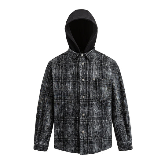 Herren Kapuzen-Overshirt im Wollmix mit Karomuster und aufgesetzter Brusttasche Nord Taschen