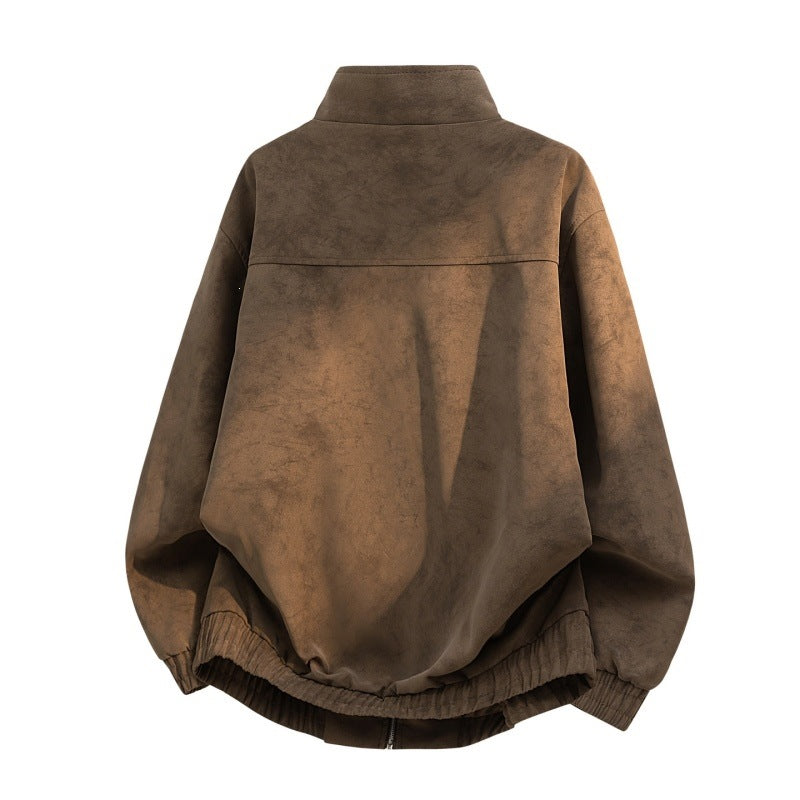 Herren Oversize Velours‑Optik Bomberjacke mit Stehkragen, Zwei‑Wege‑Reißverschluss & elastischem Saum Nord Taschen