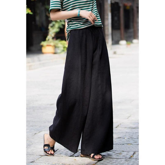 Damen weit geschnittene Leinenhose mit elastischem Bund und praktischen Taschen