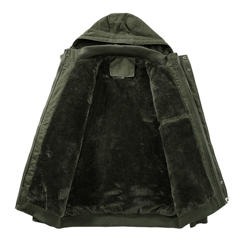 Herren Wasserabweisender Canvas-Bomber mit wärmender Sherpa-Innenlage, Kapuze und Utility-Taschen Nord Taschen
