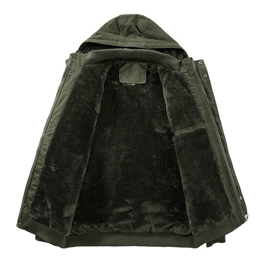Herren Wasserabweisender Canvas-Bomber mit wärmender Sherpa-Innenlage, Kapuze und Utility-Taschen Nord Taschen