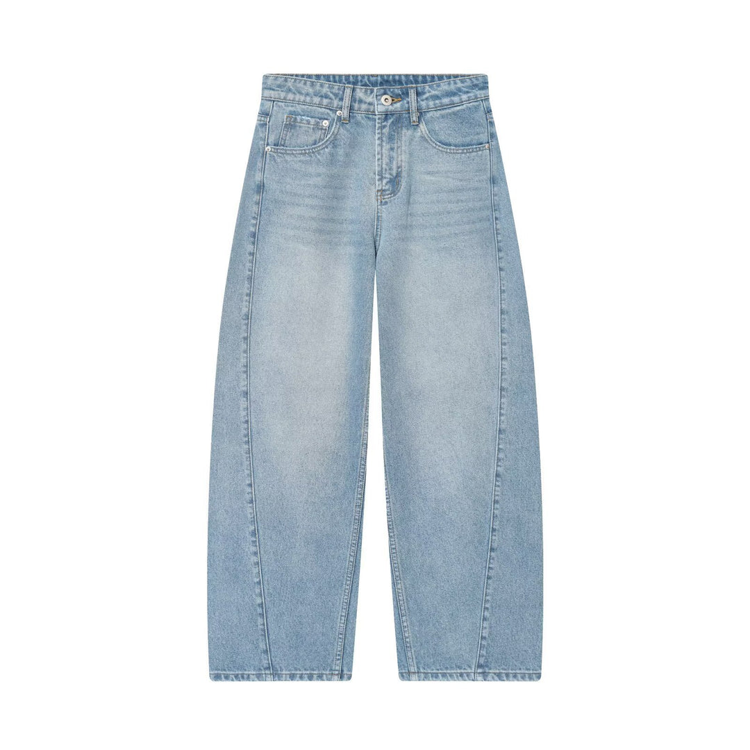 Damen Weite Cropped-Jeans mit hoher Taille und Einsatznaht Nord Taschen