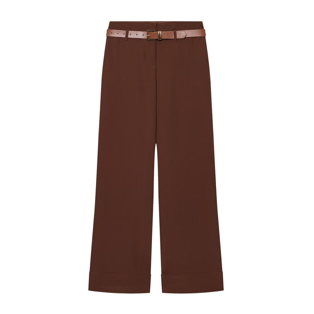 Damen Hochtaillierte Wide‑Leg‑Hose mit Bügelfalte, Gürtelschlaufen und verdeckter Knopfleiste Nord Taschen
