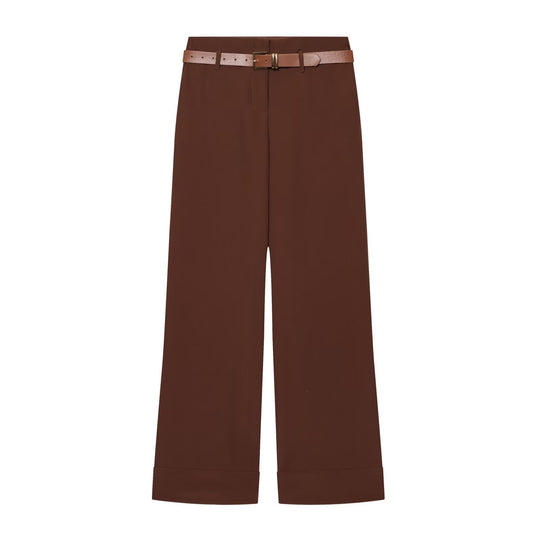 Damen Hochtaillierte Wide‑Leg‑Hose mit Bügelfalte, Gürtelschlaufen und verdeckter Knopfleiste Nord Taschen