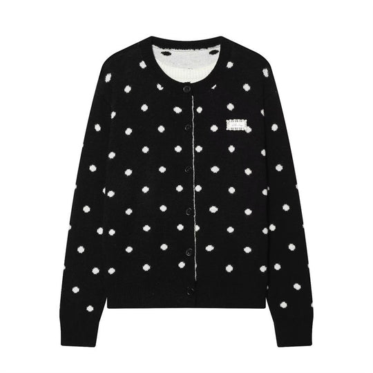Damen Gepunkteter Strickcardigan mit Rundhals und Knopfleiste Nord Taschen
