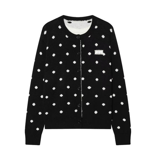Damen Gepunkteter Strickcardigan mit Rundhals und Knopfleiste Nord Taschen