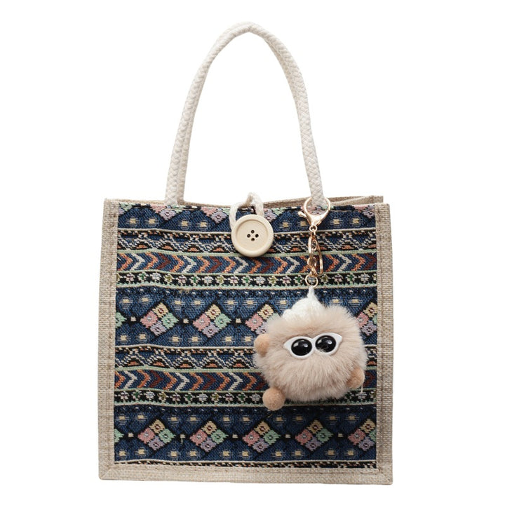 Damen Jute-Tragetasche mit dekorativem Ethno-Muster Nord Taschen