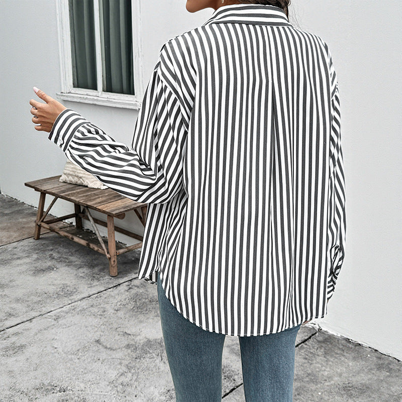 Damen Lässige Streifenbluse mit Knopfdetails Nord Taschen